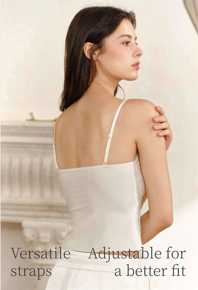 Lace Camisole Tank Top with Stretch Fit and Open Back Style-White / L