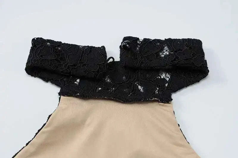 Lace Halter Backless Dress for Women-Brown / XS