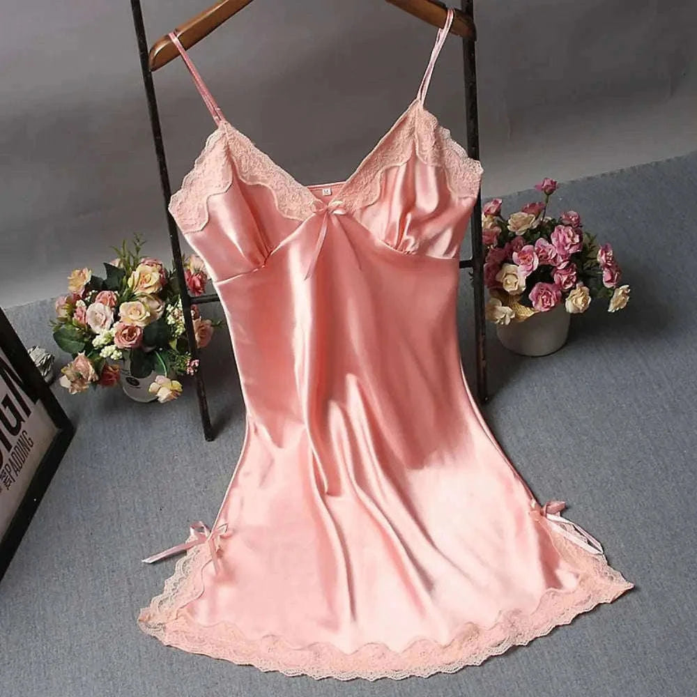 Lace Patchwork Camisola Nightdress with Soft, Airy Comfort-Red