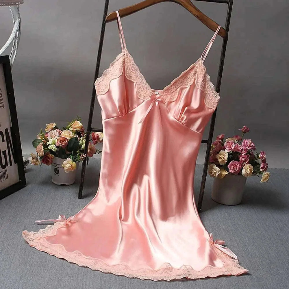 Lace Patchwork Camisola Nightdress with Soft, Airy Comfort-Red