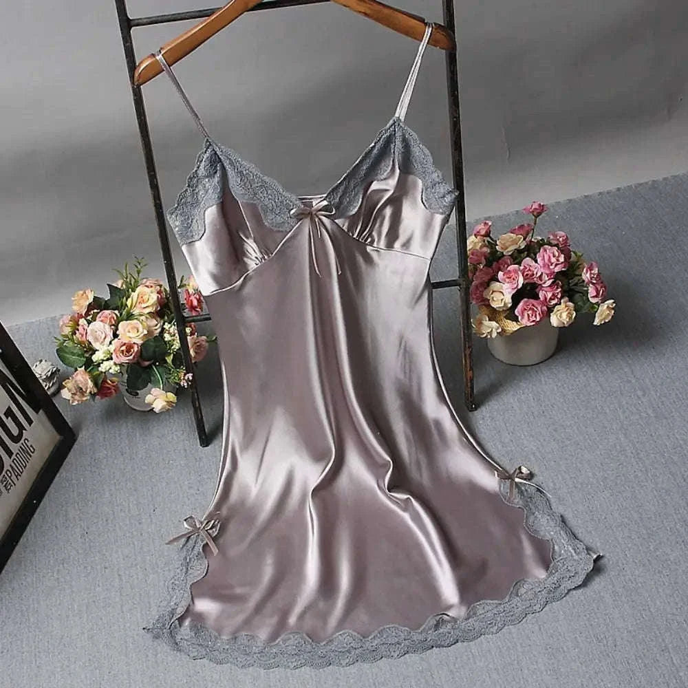 Lace Patchwork Camisola Nightdress with Soft, Airy Comfort-Red