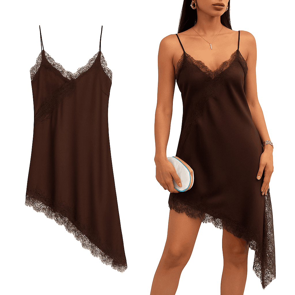 Lace Slip Mini Dress with Satin-Like Feel and Open Back-Lace Dress / XS