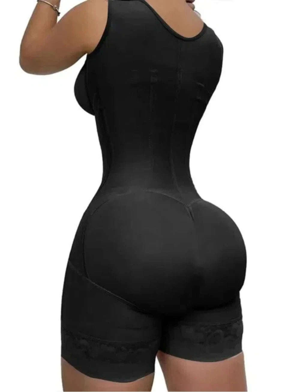 Lace Trim Shapewear Bodysuit with Tummy Control & Zipper-black / S / United States