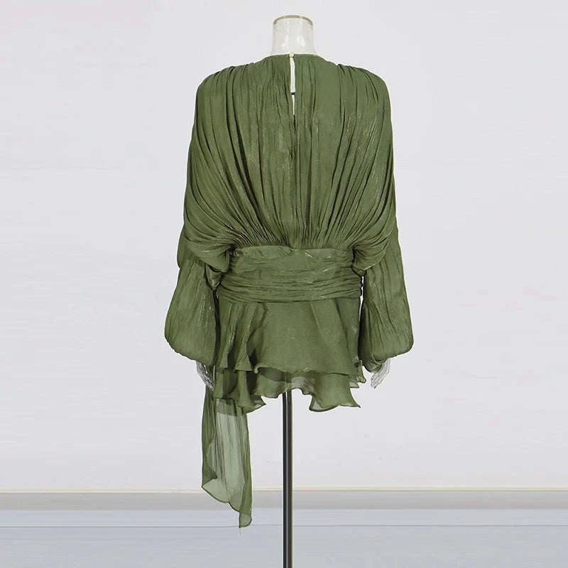 Lace-Up Patchwork Mini Dress-LIGHTPINK / S