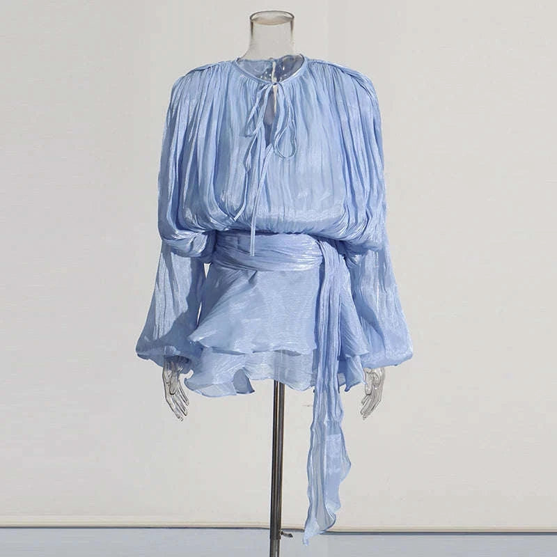 Lace-Up Patchwork Mini Dress-LIGHTPINK / S