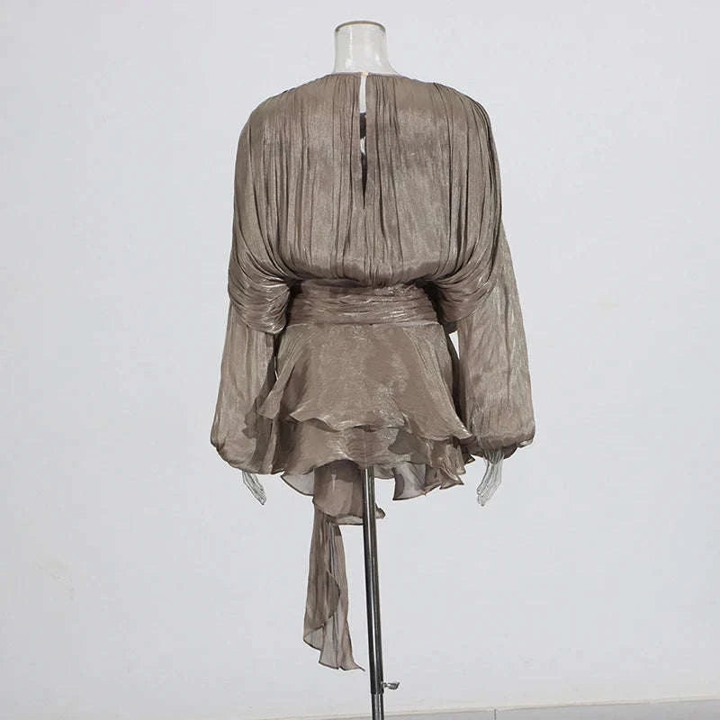 Lace-Up Patchwork Mini Dress-LIGHTPINK / S