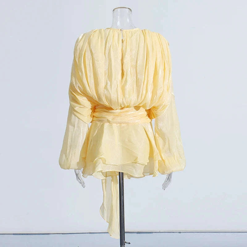 Lace-Up Patchwork Mini Dress-LIGHTPINK / S