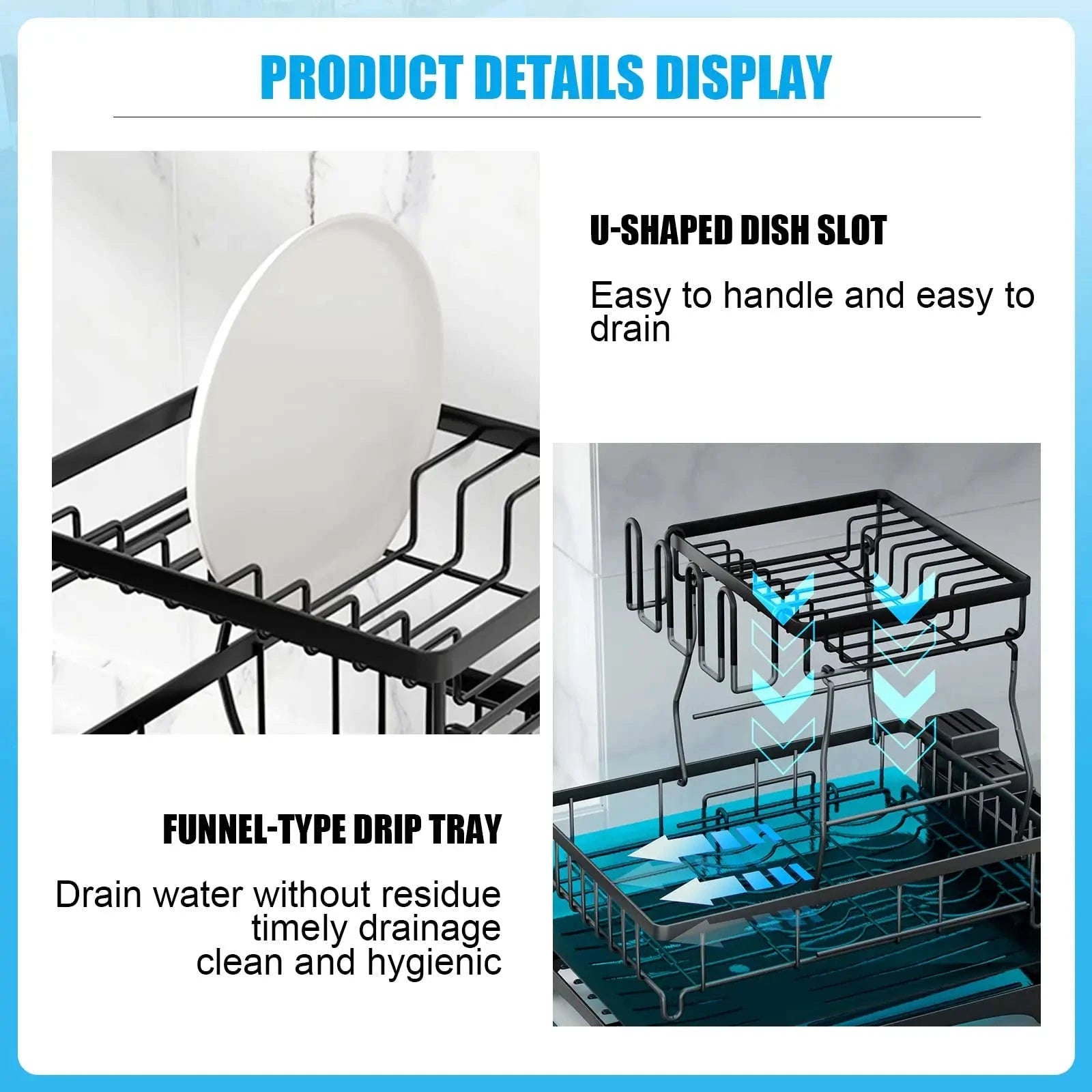Large 2-Tier Dish Drying Rack for Kitchen Countertops-Black / spain / 2-tier