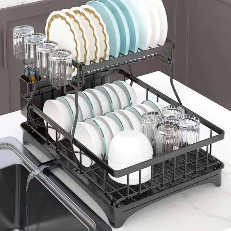 Large 2-Tier Dish Drying Rack for Kitchen Countertops-Black / spain / 2-tier