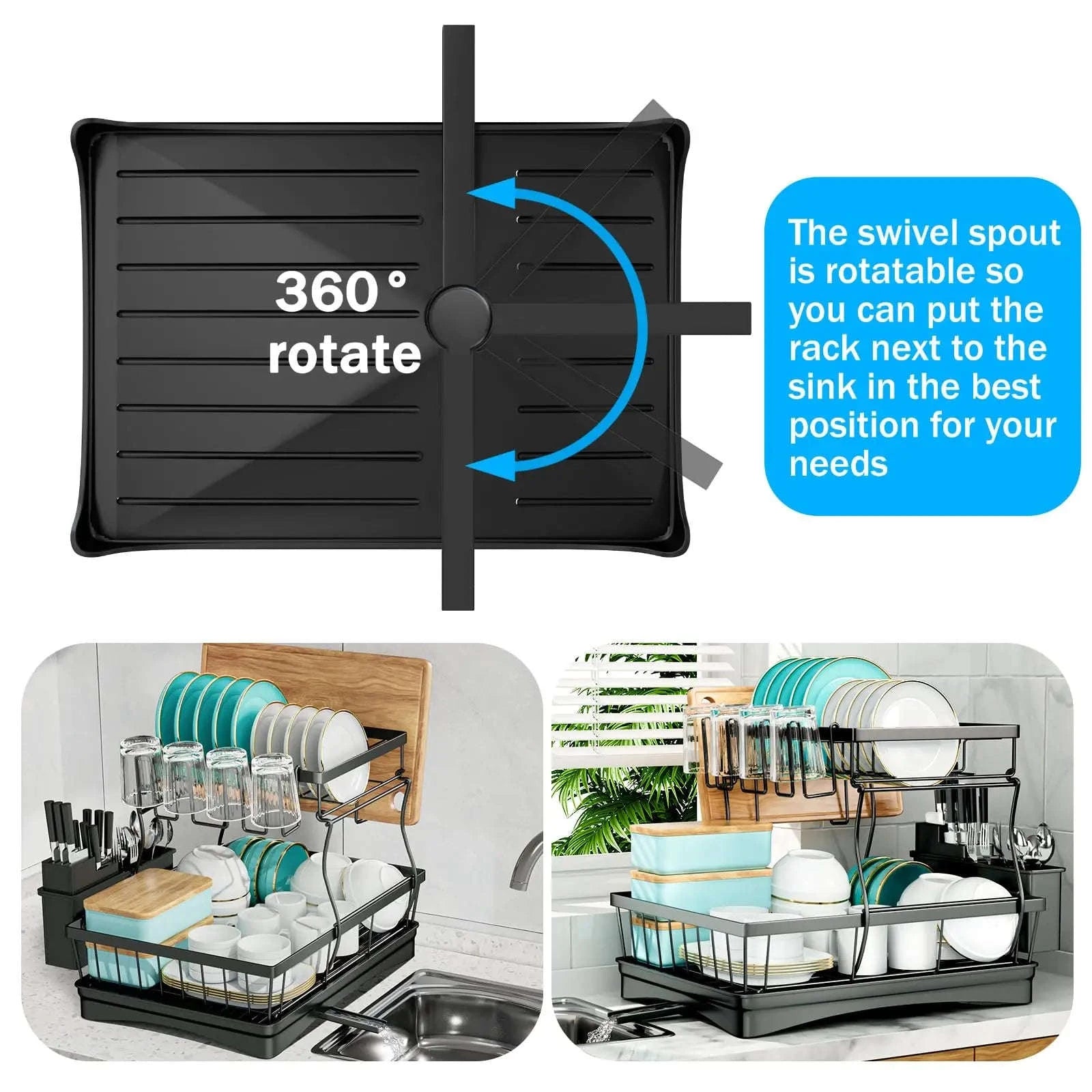 Large 2-Tier Dish Drying Rack for Kitchen Countertops-Black / spain / 2-tier