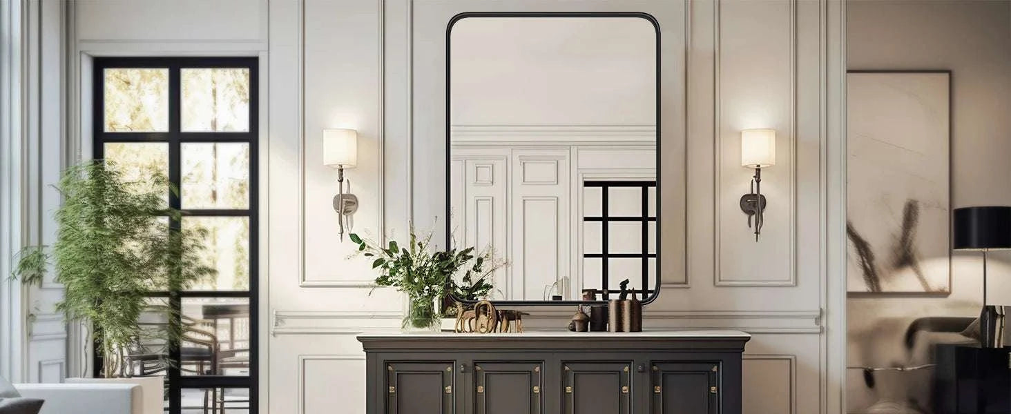 Large 30x40 Inch Black Framed Wall Mirror with Tempered Glass-30L x 22W / United States