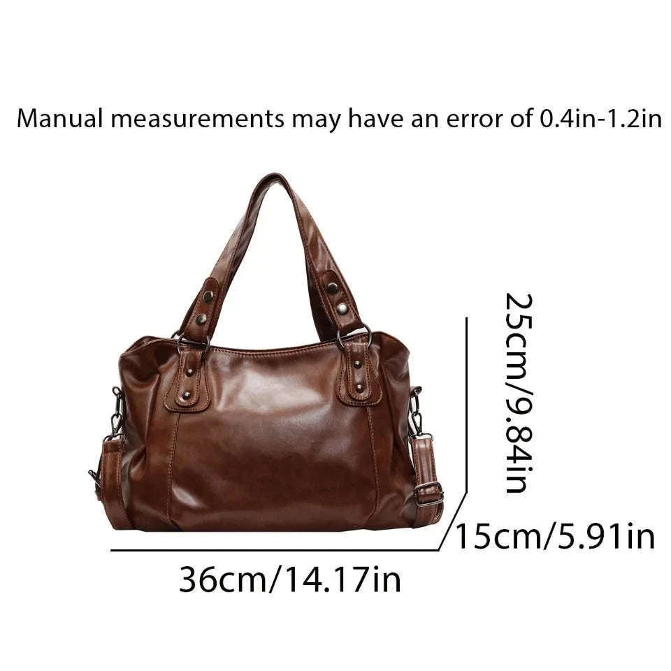 Large Capacity Vintage Style Shoulder Tote Bag with Crossbody Strap-Brown