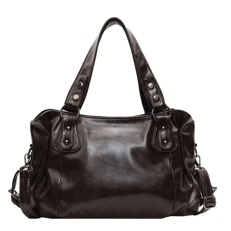 Large Capacity Vintage Style Shoulder Tote Bag with Crossbody Strap-Brown