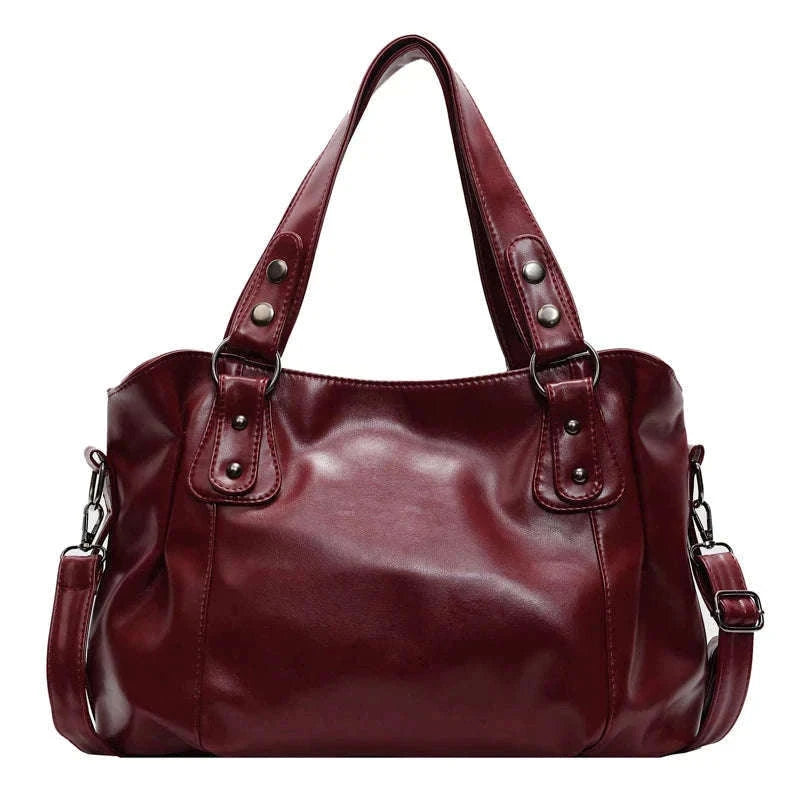 Large Capacity Vintage Style Shoulder Tote Bag with Crossbody Strap-Brown