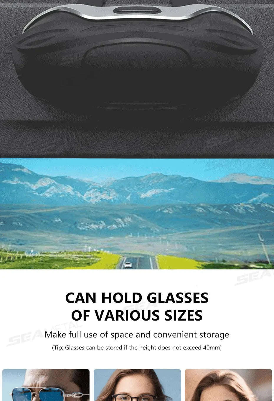 Large Car Glasses Holder Clip on Sun Visor Anti Scratch Flocking Layer-Brown