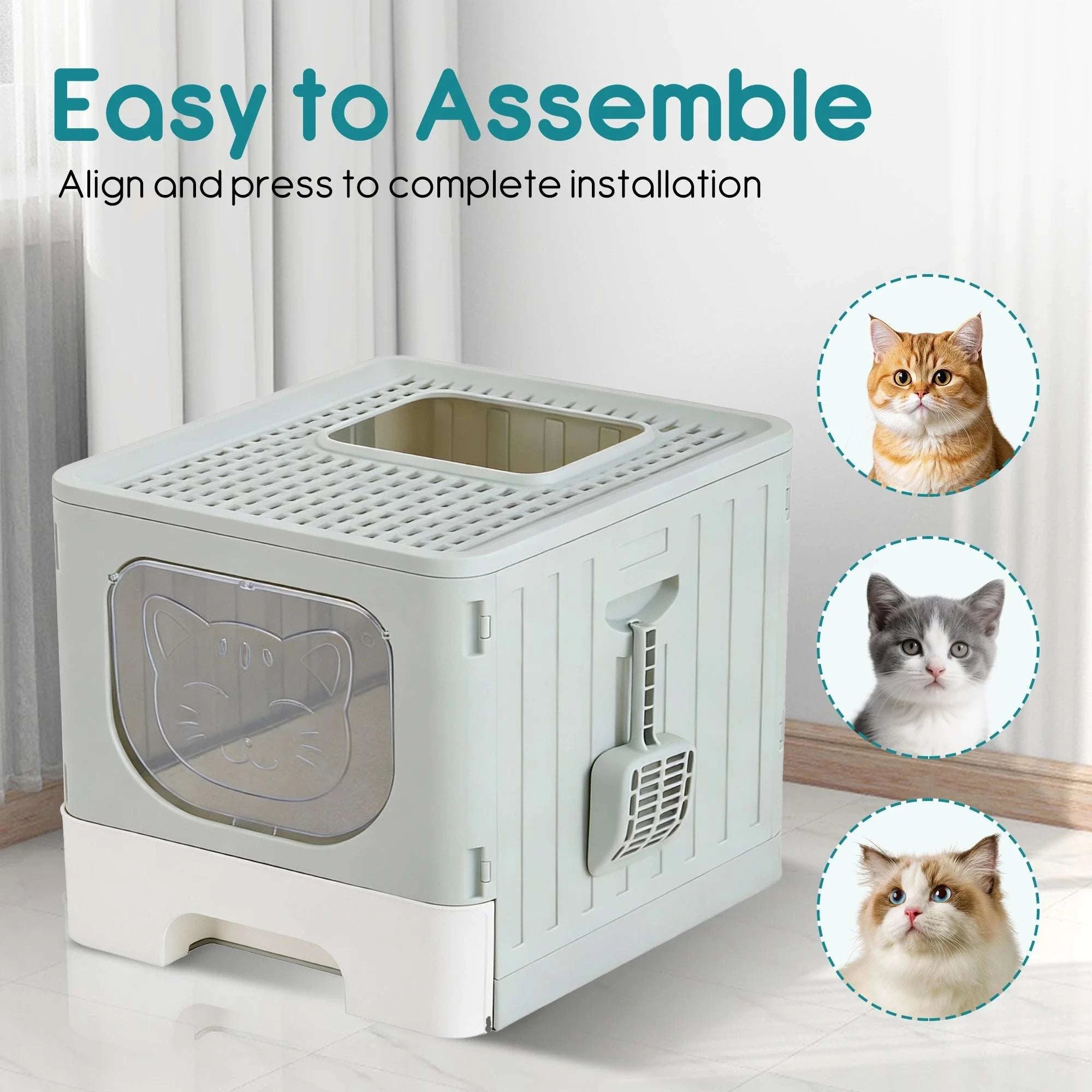 Large Covered Cat Litter Box with Lid and Scoop, 23.6" Foldable Design-Pink / United States