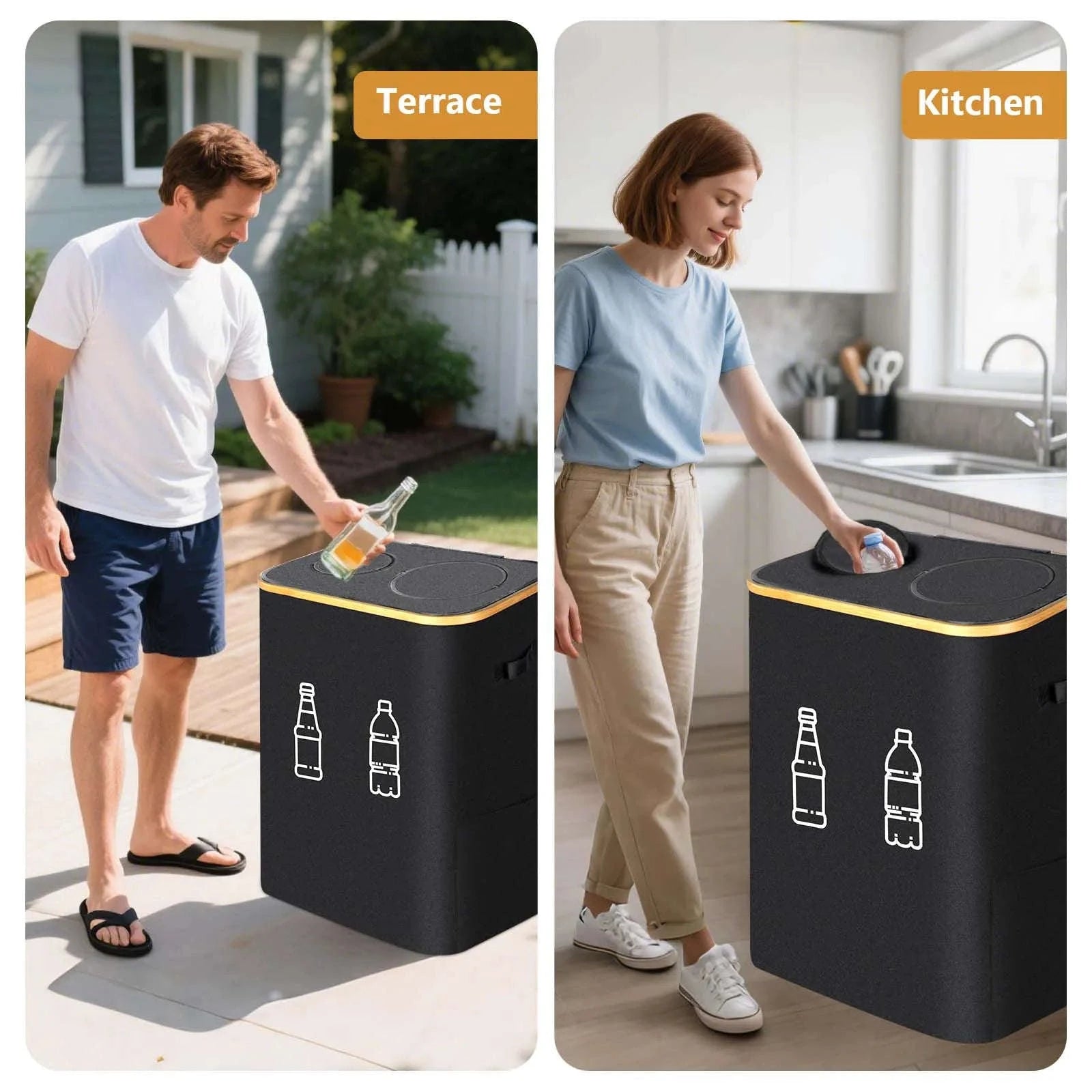 Large Foldable Recycling Bin with Lid 100L 145L Storage Organizer-145L / france