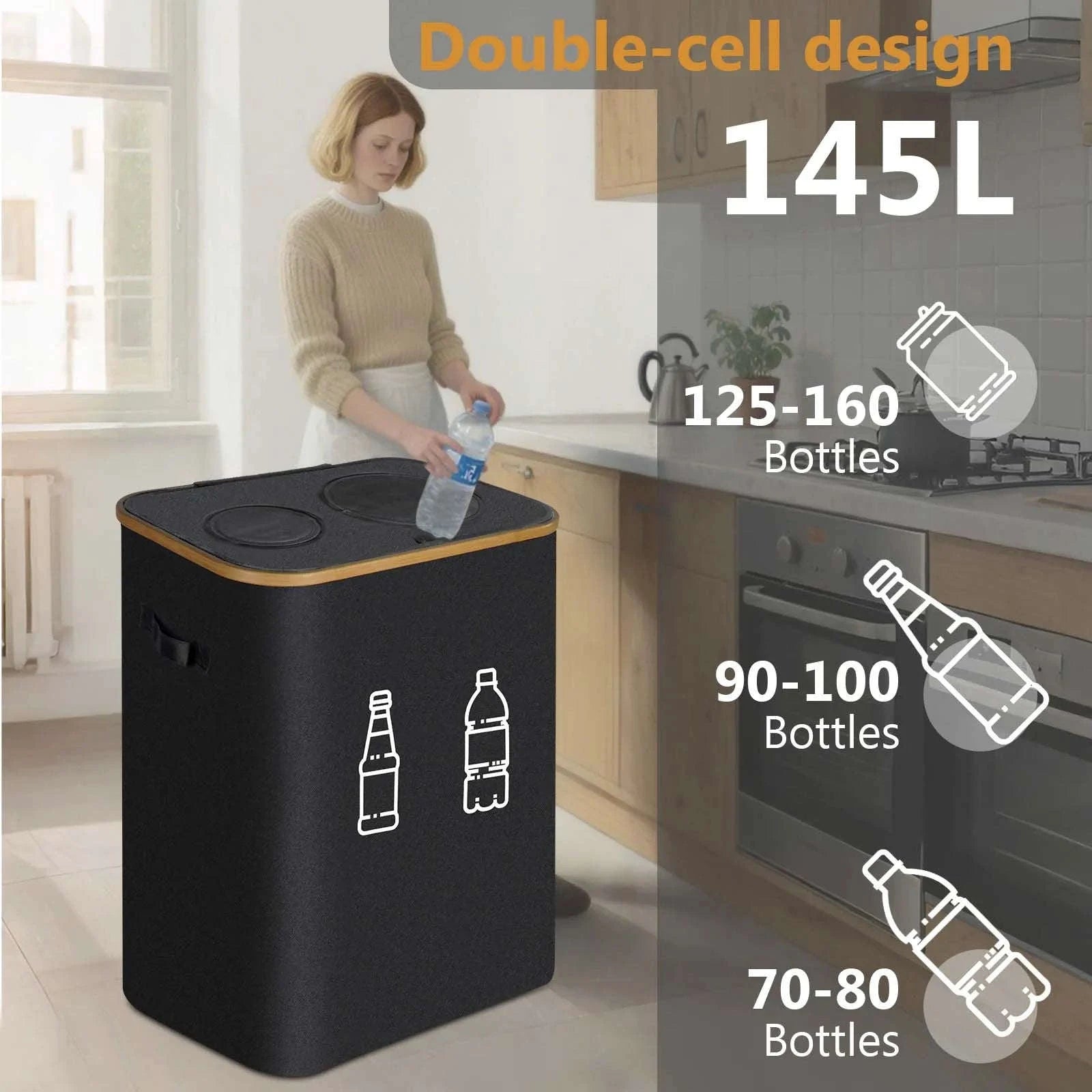 Large Foldable Recycling Bin with Lid 100L 145L Storage Organizer-145L / france