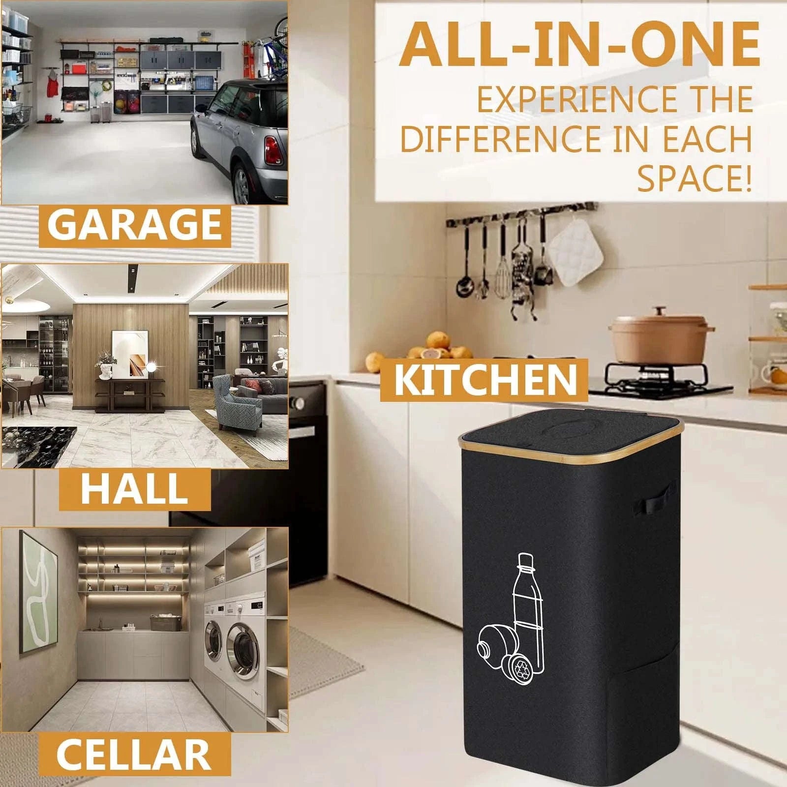 Large Foldable Recycling Bin with Lid 100L 145L Storage Organizer-145L / france