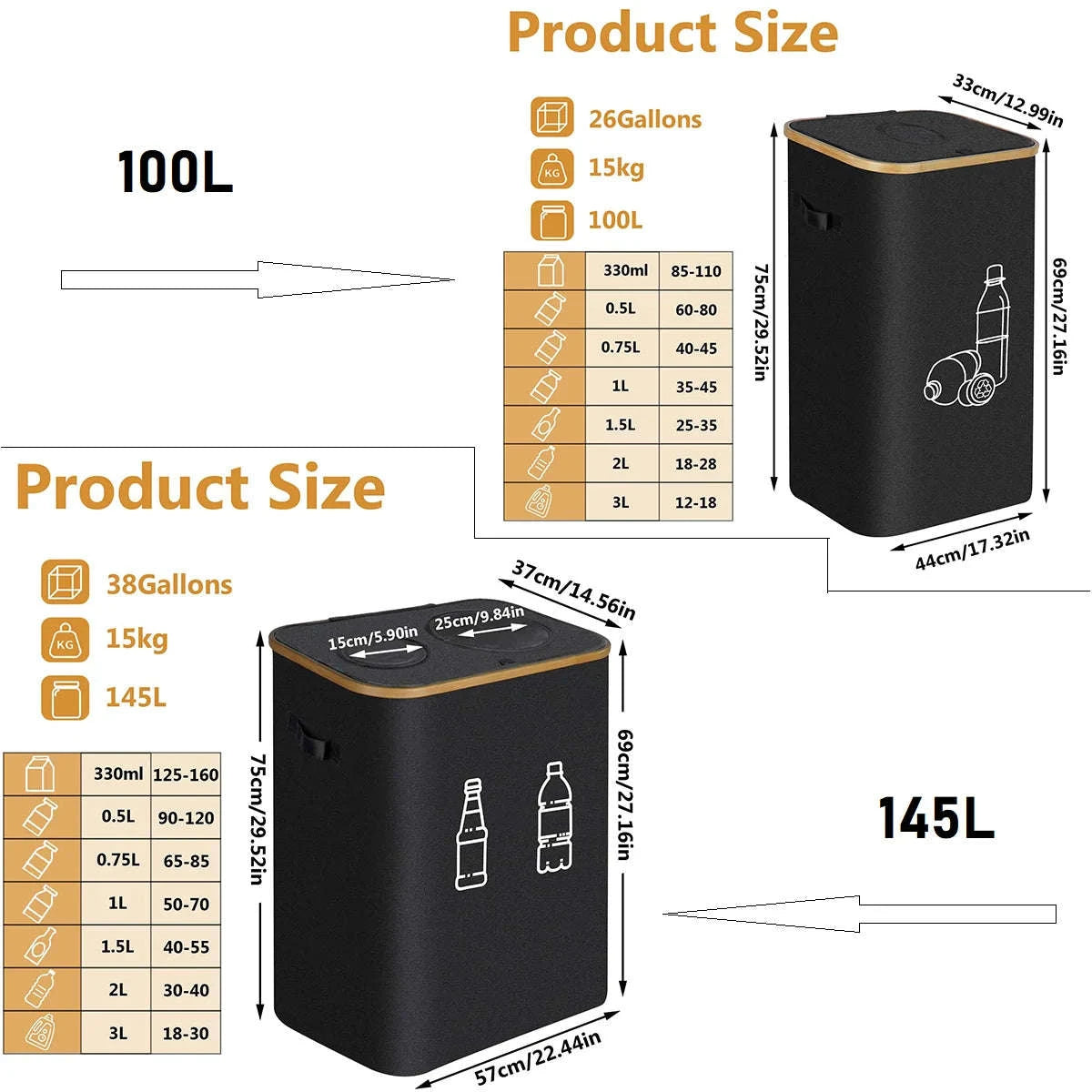 Large Foldable Recycling Bin with Lid 100L 145L Storage Organizer-145L / france