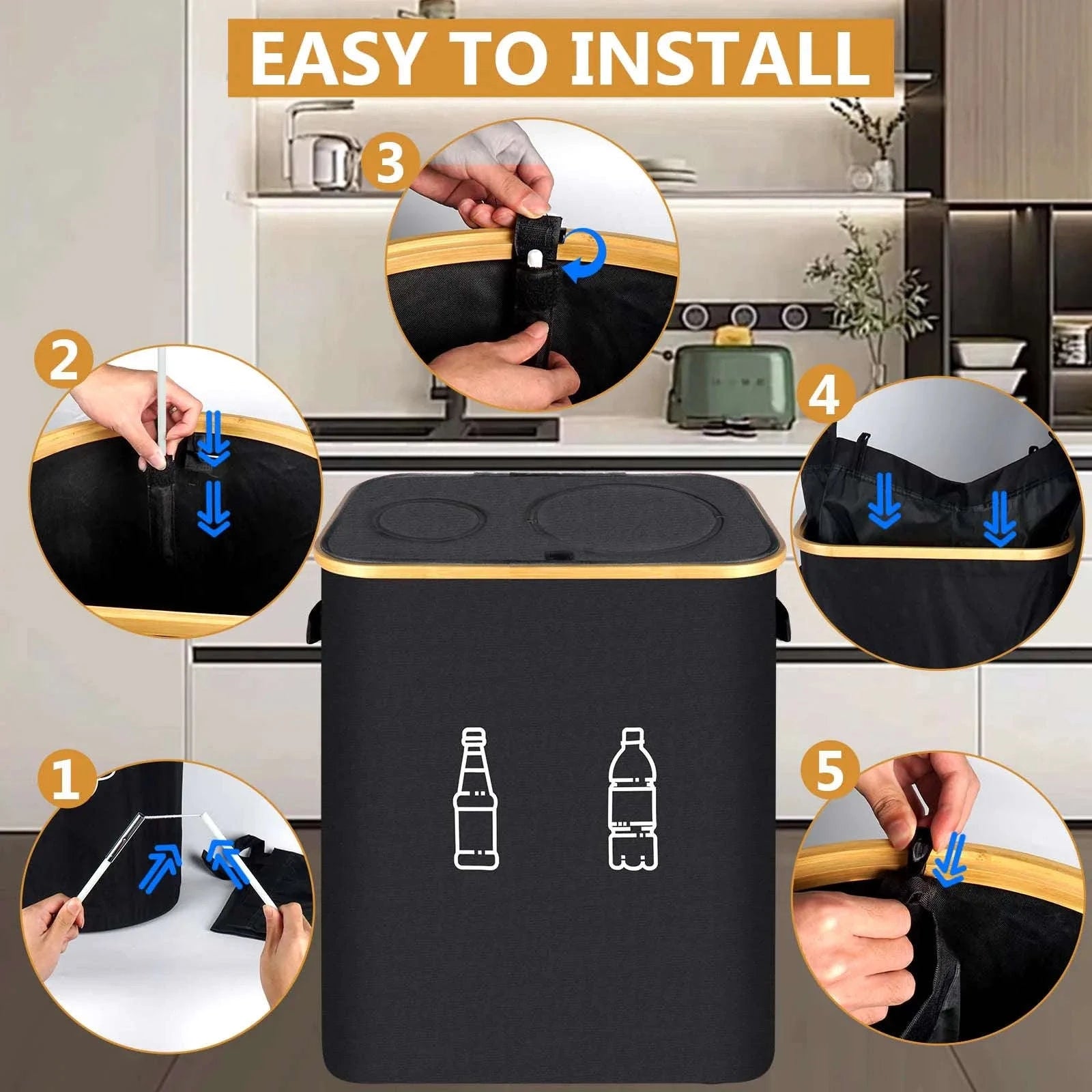 Large Foldable Recycling Bin with Lid 100L 145L Storage Organizer-145L / france