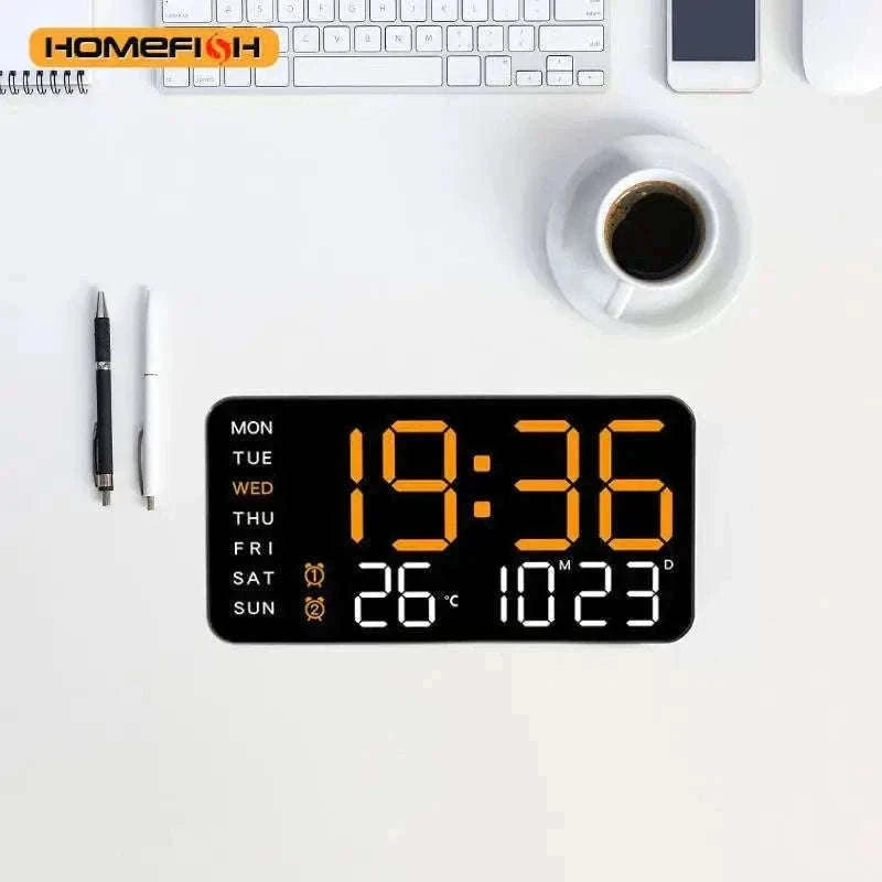 Large LED Digital Wall Clock with Temperature, Date & Remote Control-blue