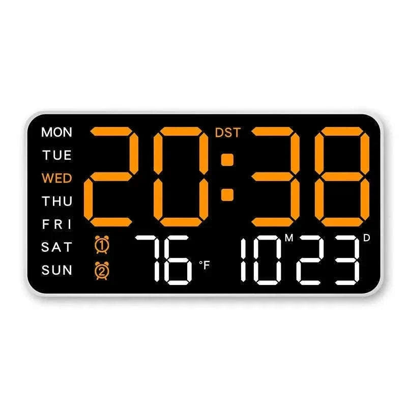 Large LED Digital Wall Clock with Temperature, Date & Remote Control-blue