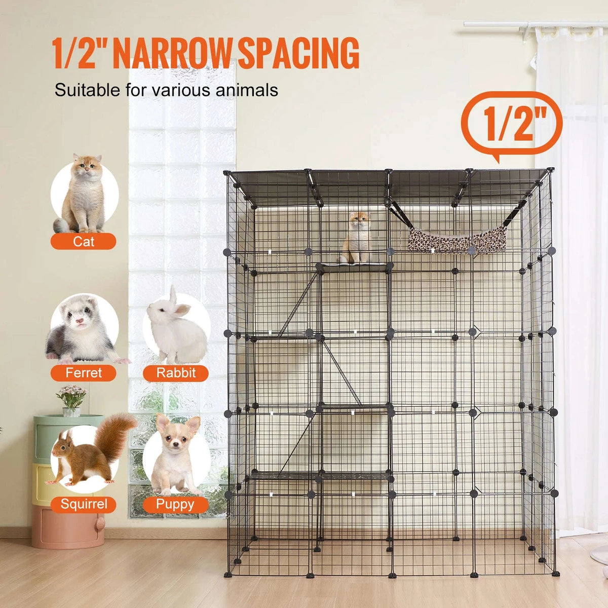 Large Metal Cat Cage with Front Doors, Hammock, Ramp and Ladders-41x41x55inch / CZECH REPUBLIC