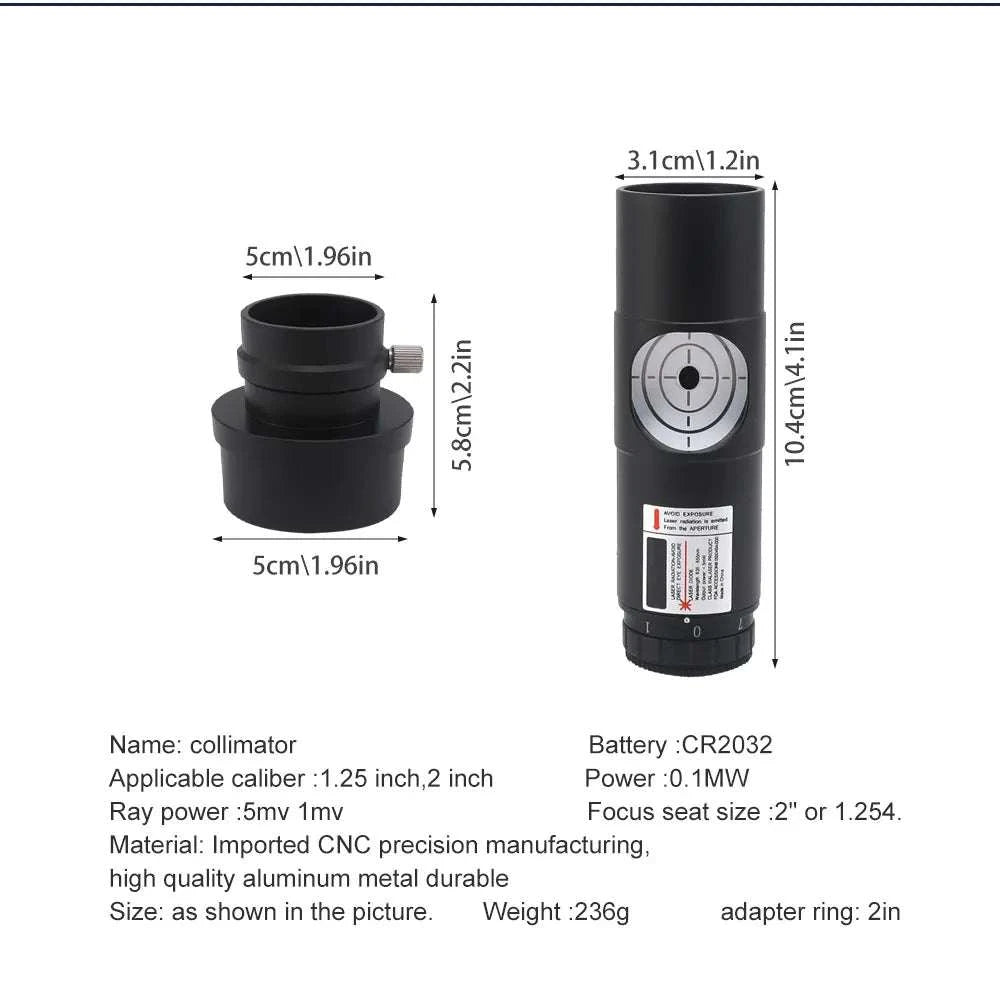 Laser Collimation Eyepiece for Newtonian Telescopes with Adapter Ring-