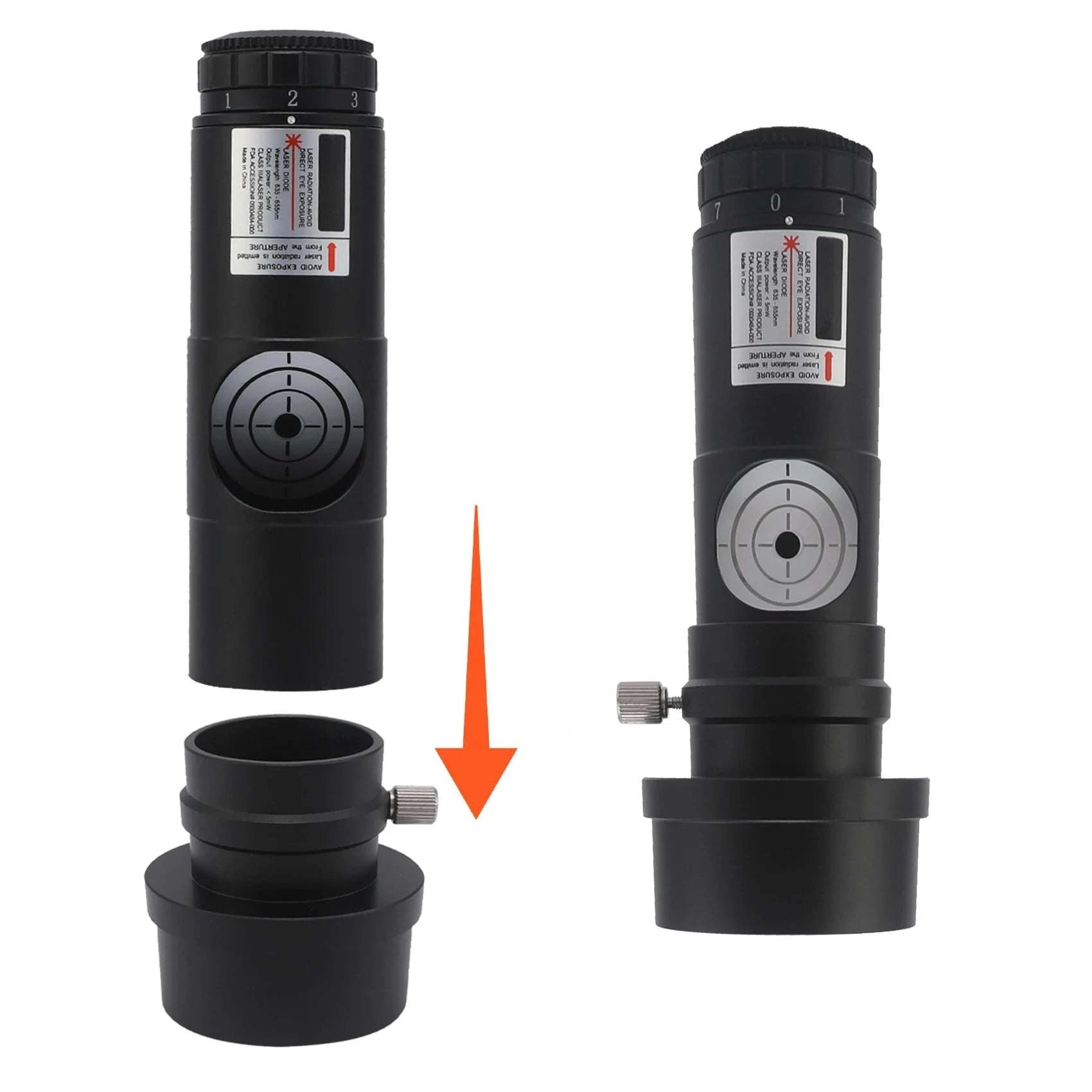 Laser Collimation Eyepiece for Newtonian Telescopes with Adapter Ring-black