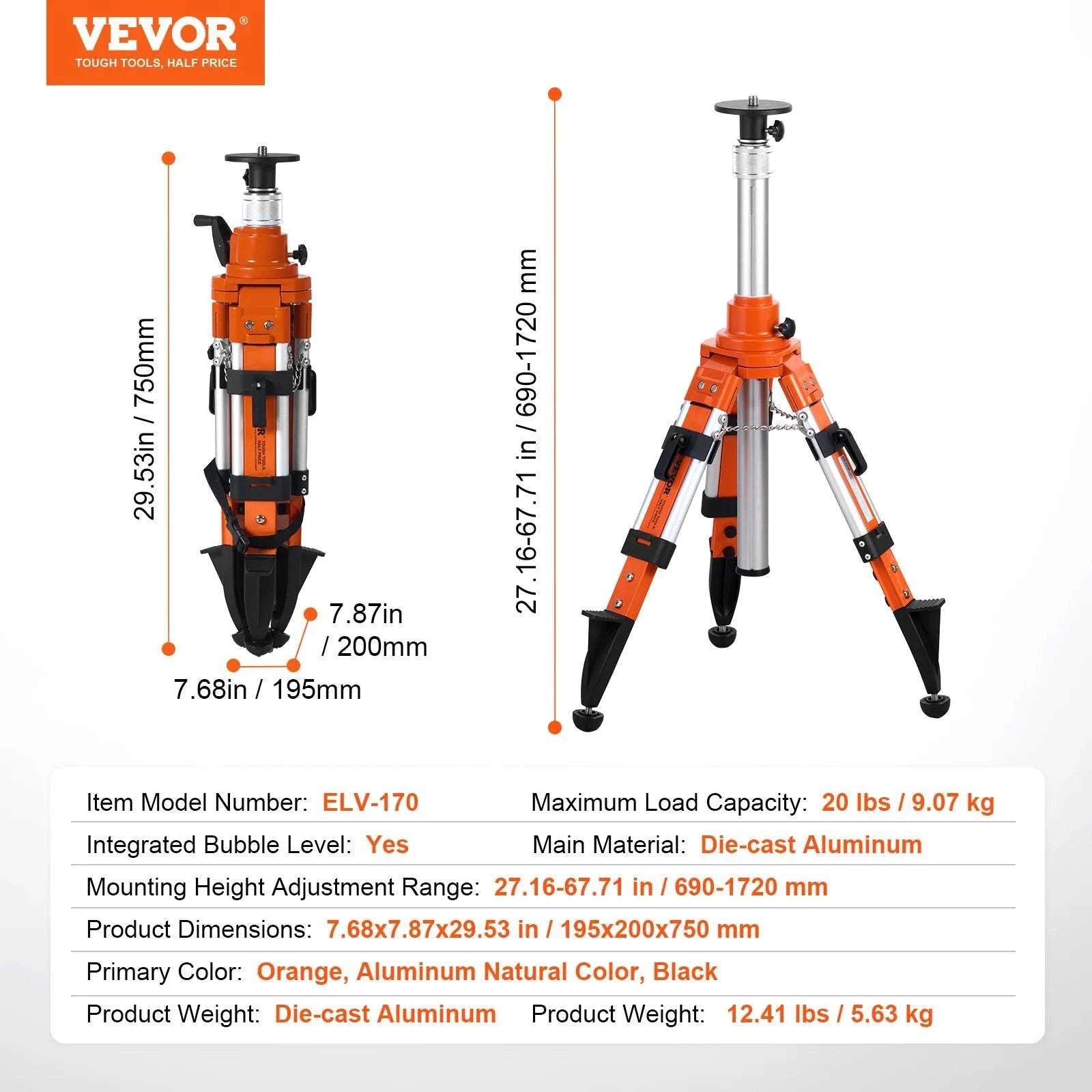 Laser Level Tripod Stand Adjustable Aluminum Survey Tripod-pro / france