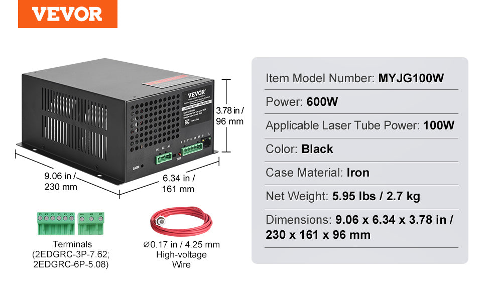 Τροφοδοτικό Ισχύος CO2 Laser 40W–150W για Χαράκτες & Κόφτες 110V
