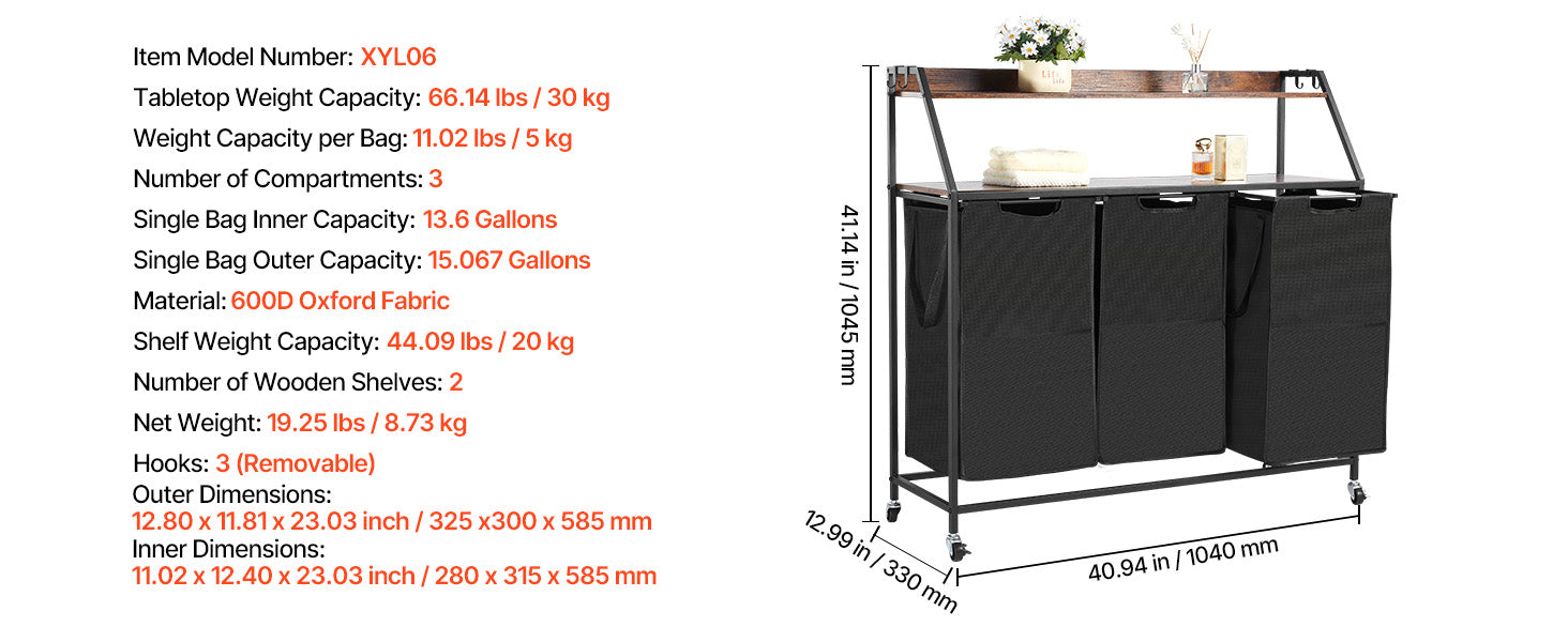 Large Laundry Sorter with Metal Frame & Pull-Out Bags