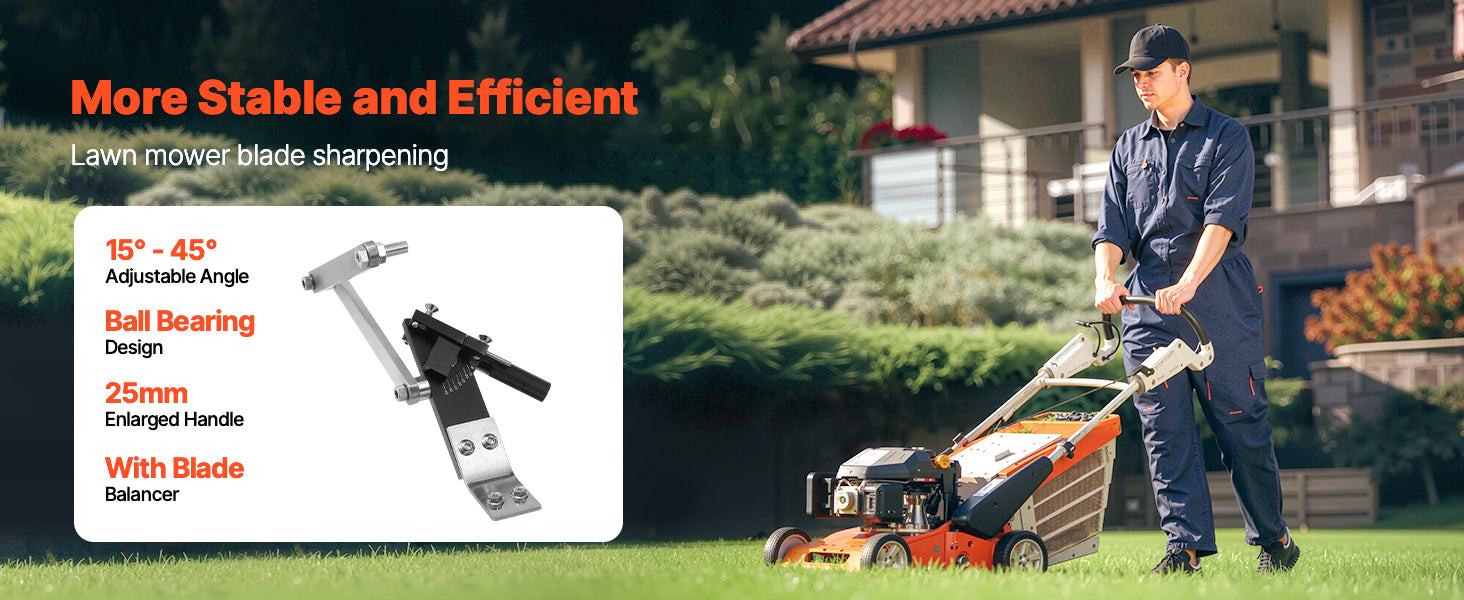 Lawn Mower Blade Sharpener with Balancer, 15°–45° Adjustable Tool