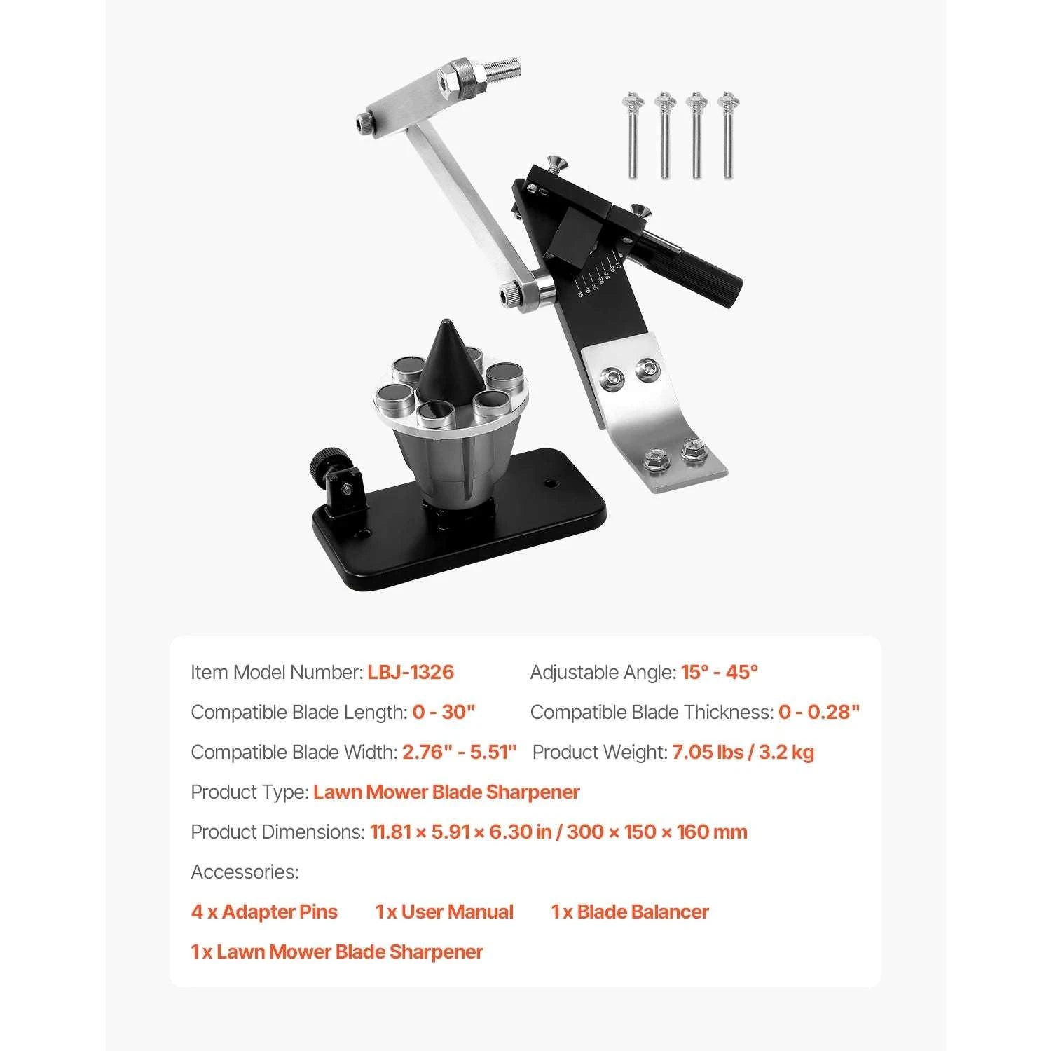Lawn Mower Blade Sharpener with Balancer, 15°–45° Adjustable Tool-15-45 / United States