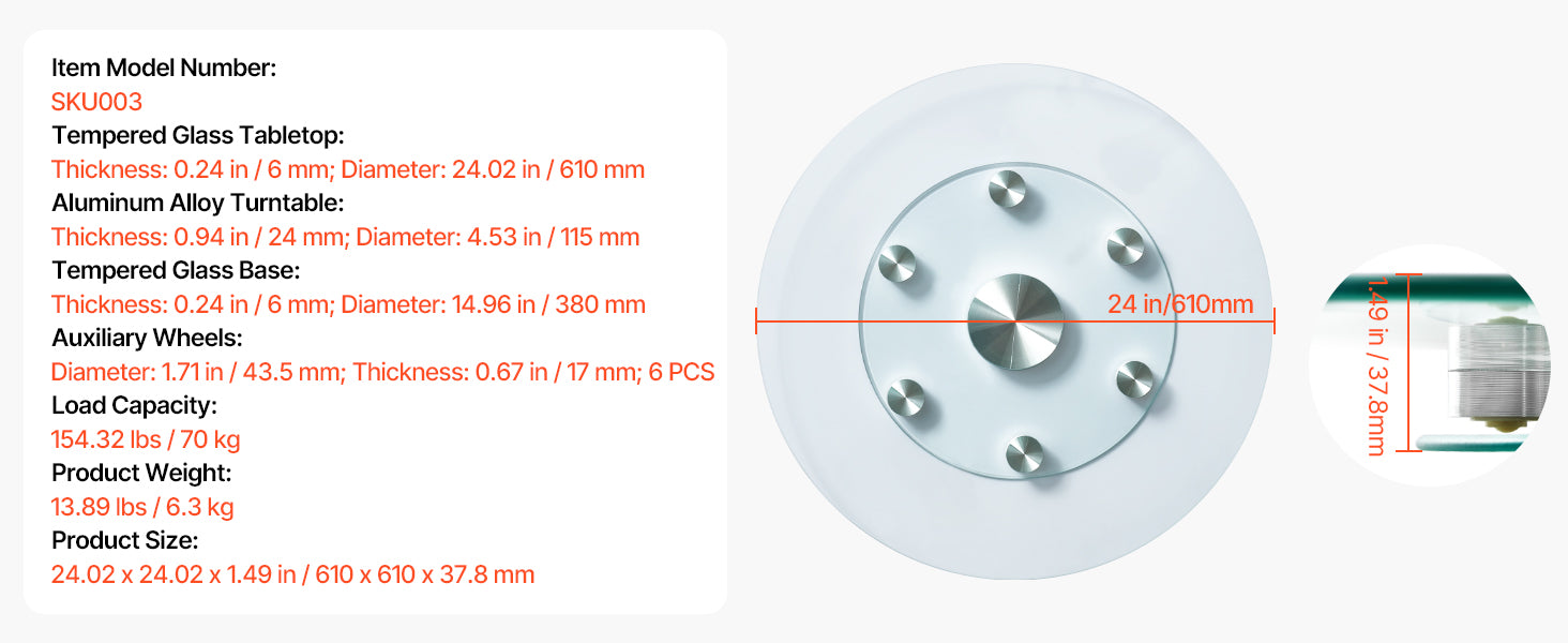 SucceBuy 20/24/30in Glass Lazy Susan Turntable 360° Rotation Tabletop Rotating Tray for Family Gatherings Banquets and Weddings