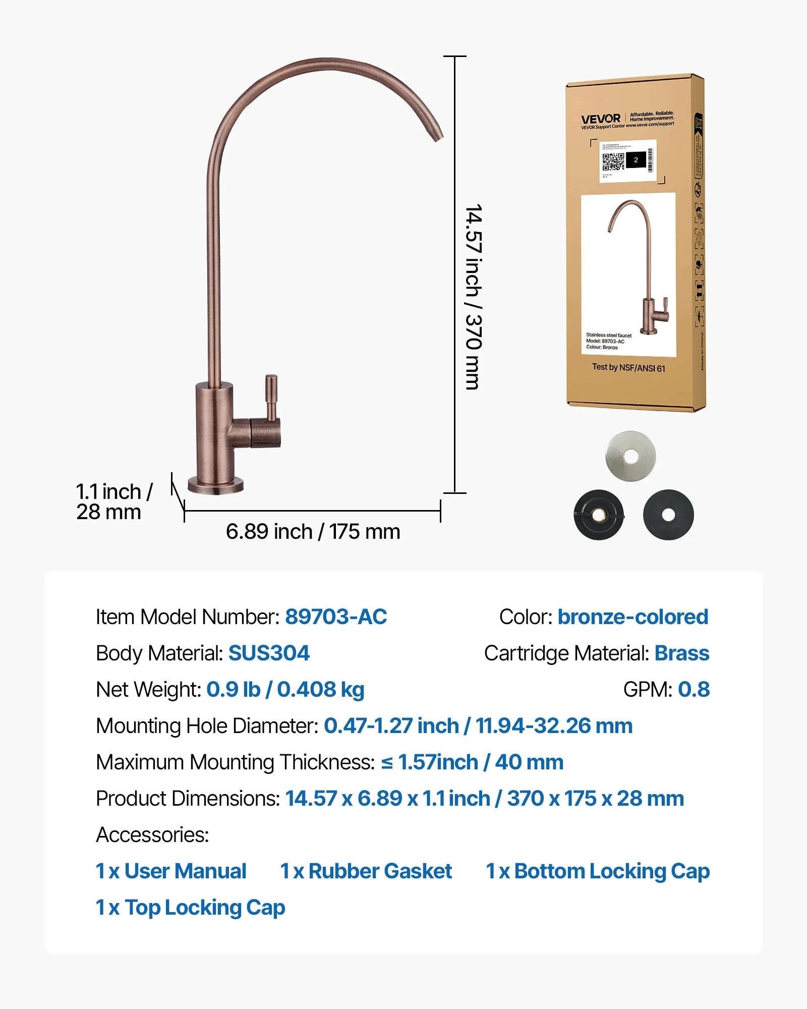 Lead-Free Stainless Steel Drinking Water Faucet-Antique Bronze / United States