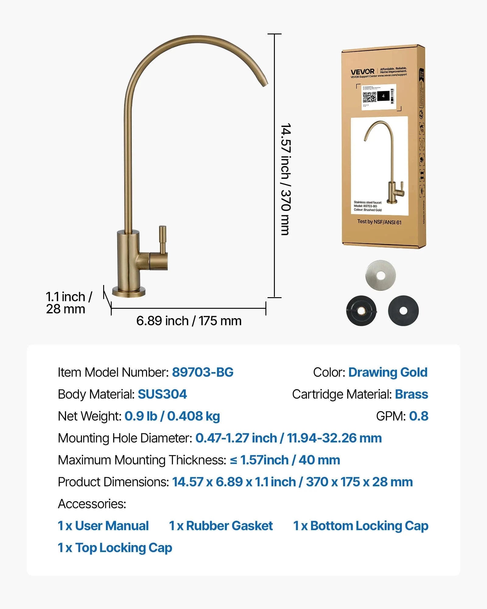 Lead-Free Stainless Steel Drinking Water Faucet-Antique Bronze / United States