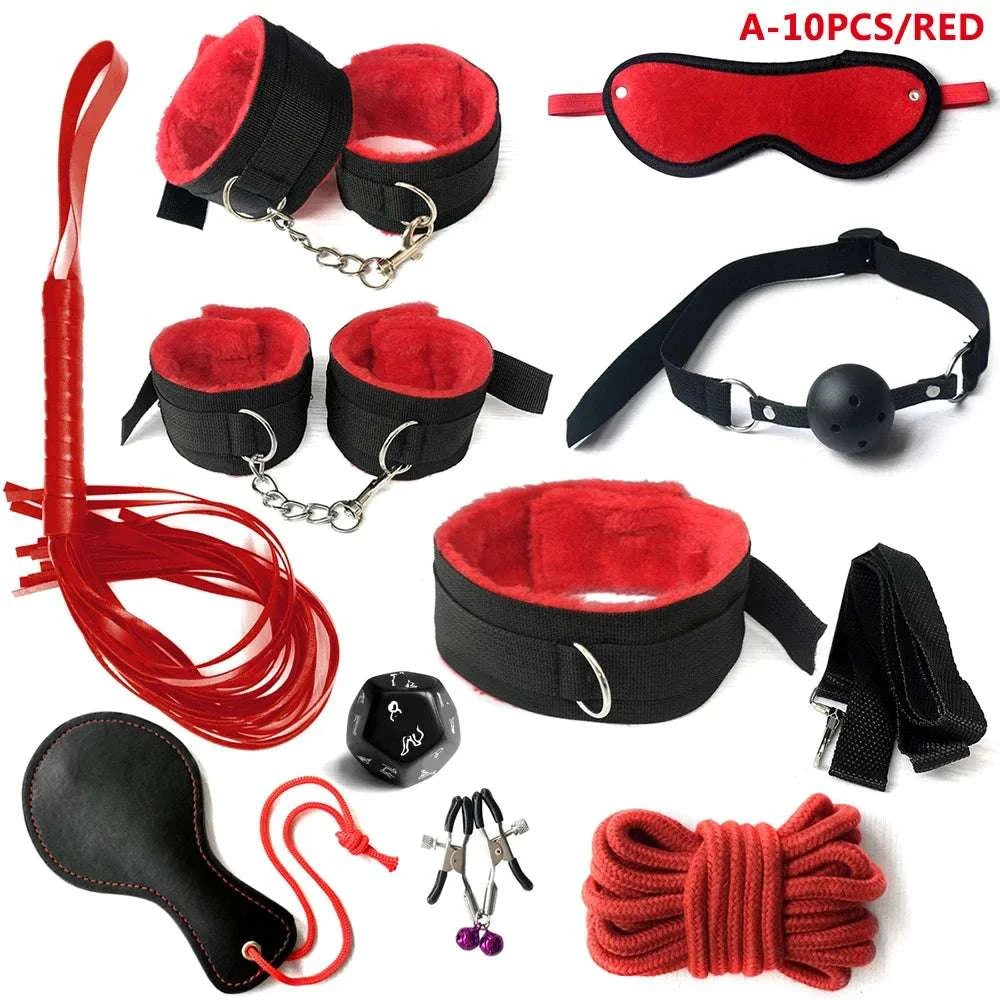 Leather Bondage Kit with Handcuffs & Body Harness Set-Black / United States