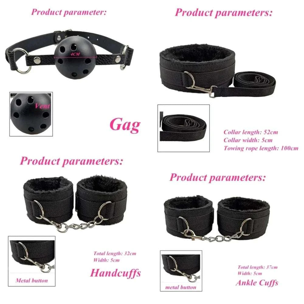 Leather Bondage Kit with Handcuffs & Body Harness Set-Black / United States