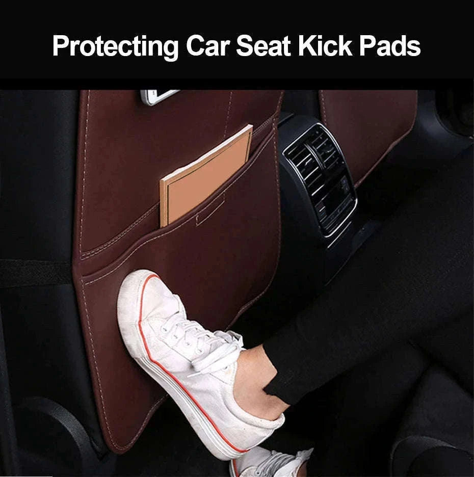 Leather Car Seat Back Protector with Storage Pocket-Leather Black 1PC