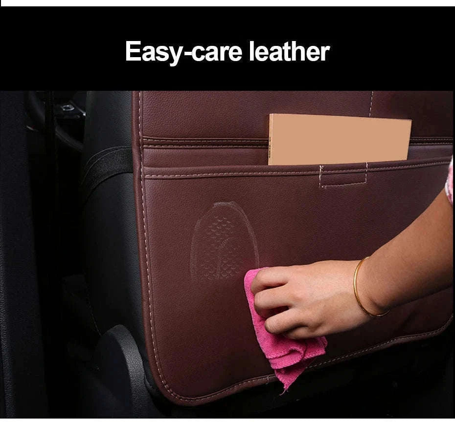 Leather Car Seat Back Protector with Storage Pocket-Leather Black 1PC