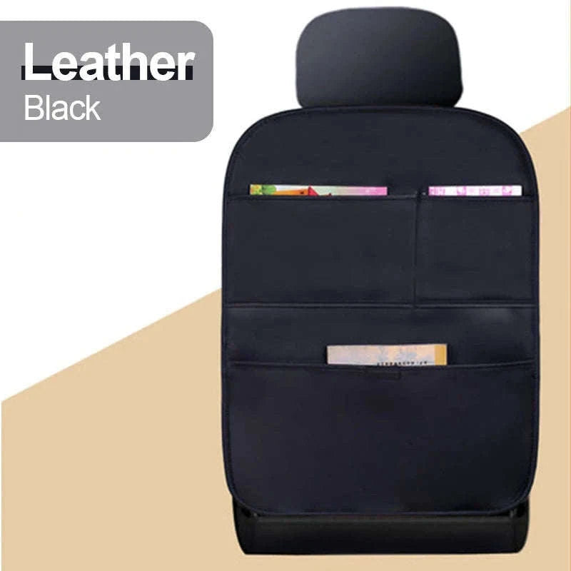 Leather Car Seat Back Protector with Storage Pocket-Leather Black 1PC