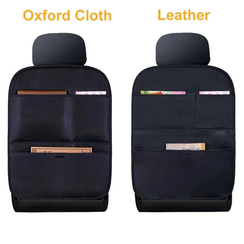 Leather Car Seat Back Protector with Storage Pocket-Leather Black 1PC