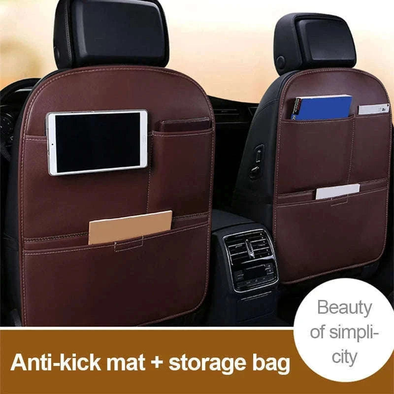 Leather Car Seat Back Protector with Storage Pocket-Leather Black 1PC