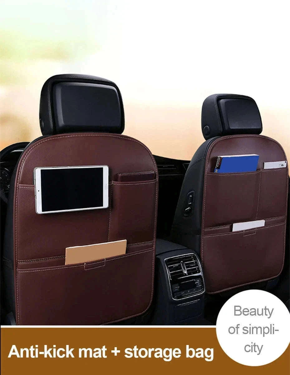 Leather Car Seat Back Protector with Storage Pocket-Leather Black 1PC