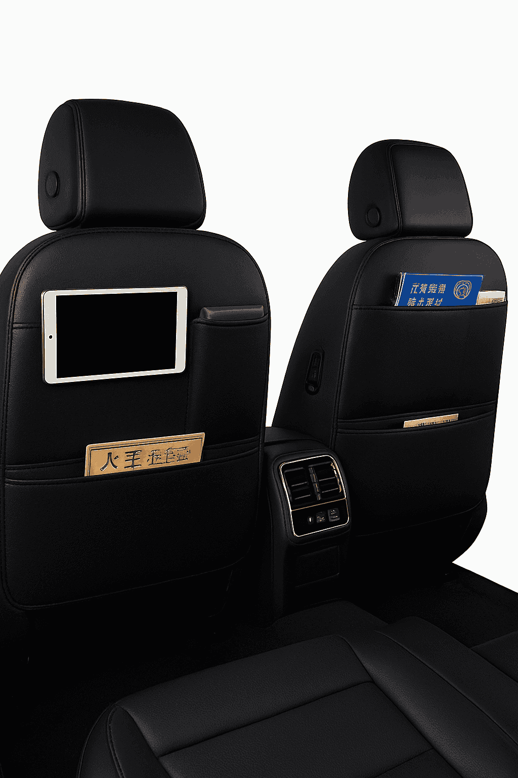 Leather Car Seat Back Protector with Storage Pocket-Leather Black 1PC