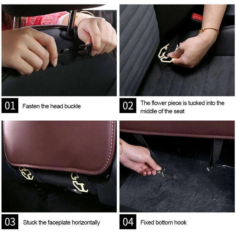 Leather Car Seat Back Protector with Storage Pocket-Leather Black 1PC