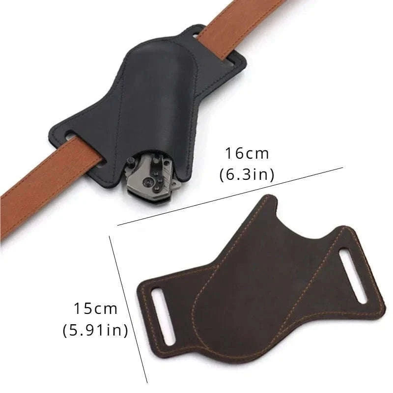 Leather Knife Storage Sheath with Belt Clip for Folding Knives-black
