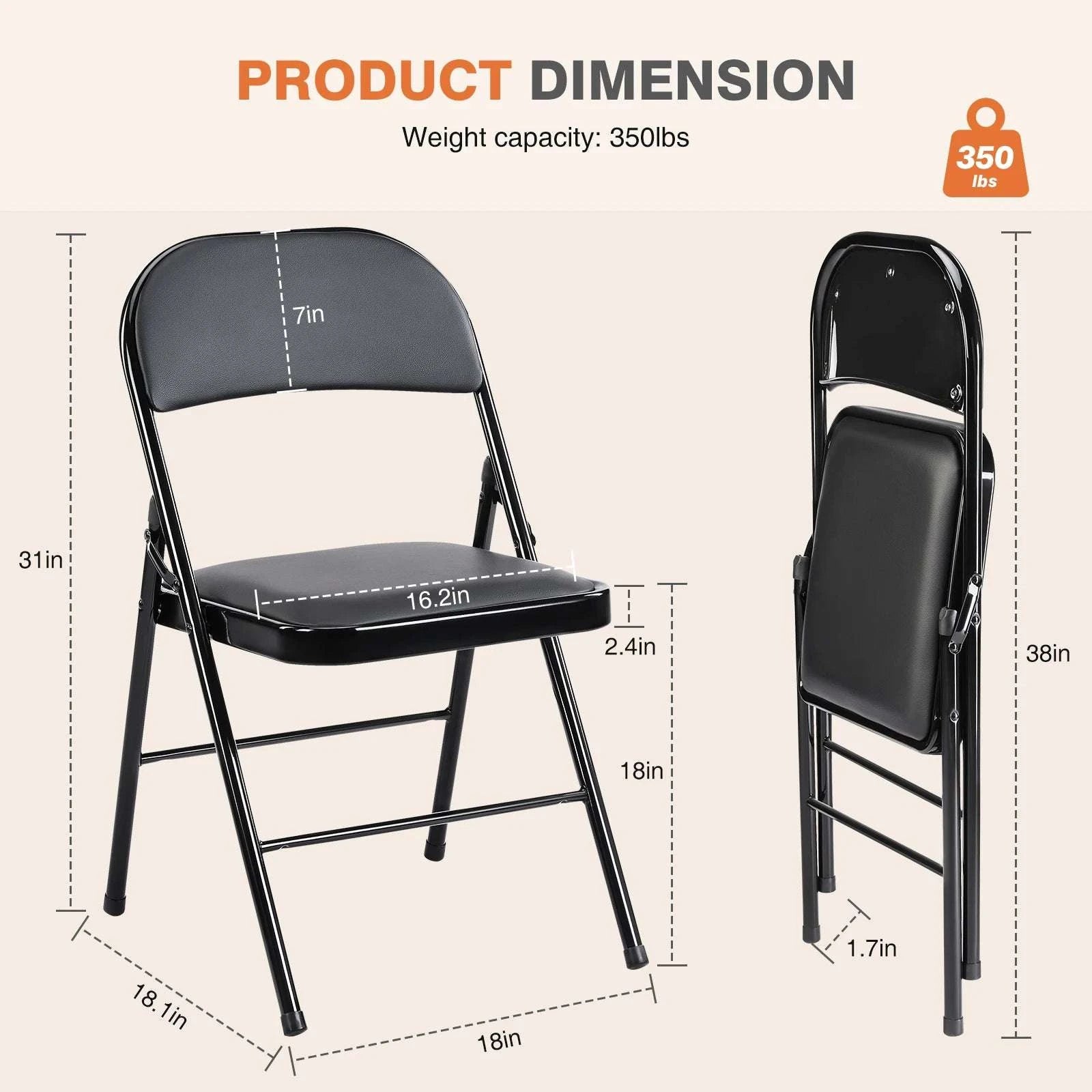 Leather Padded Folding Chairs 2 Pack with Metal Frame-Rice White / United States